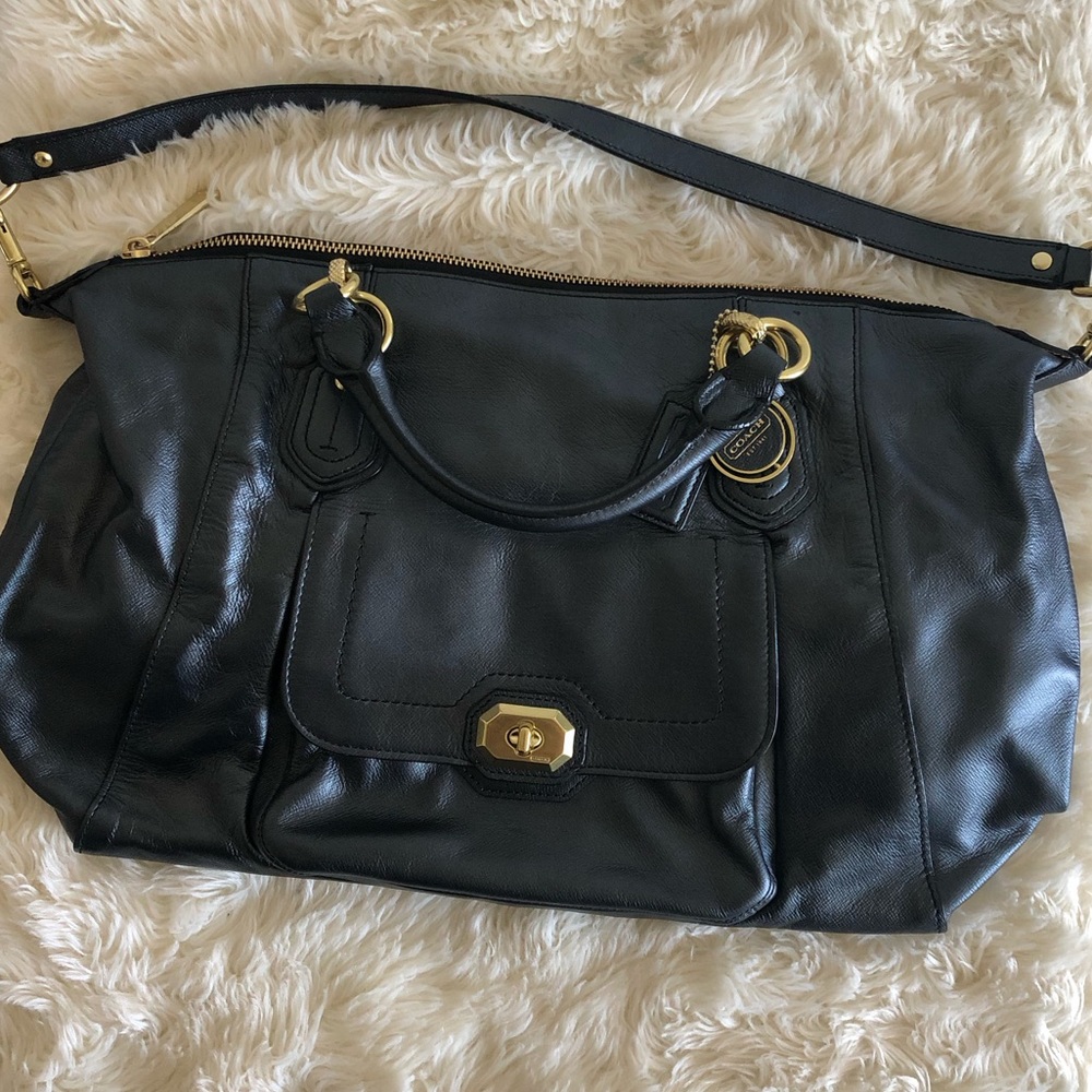 Coach Large Leather Satchel - Brand New w/Tag - Metallic Black w/ Gold Hardware